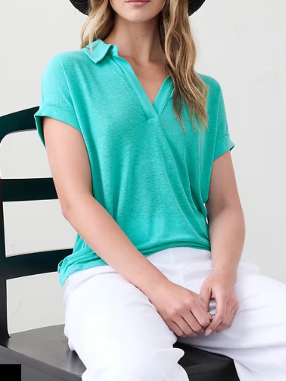 Banana Republic Linen-Blend Johnny Collar Shirt Turquoise Lightweight Summer M